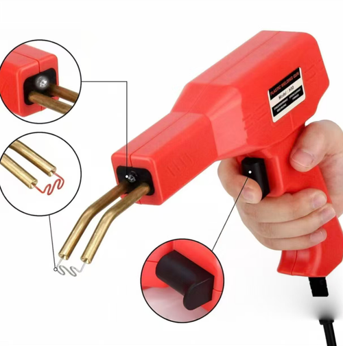 Plastic hot-melt repair welding gun, equipped with 200 large-wave welding nails, is used for repairing fractures in car bumpers and various hard plastic parts. The high-temperature hot-melt welding nails reinforce the cracks and the operation is simple. During the operation, proper heat protection must be taken. It is only applicable to hot-melt plastics. After power-off and when the gun head cools down, it should be stored.