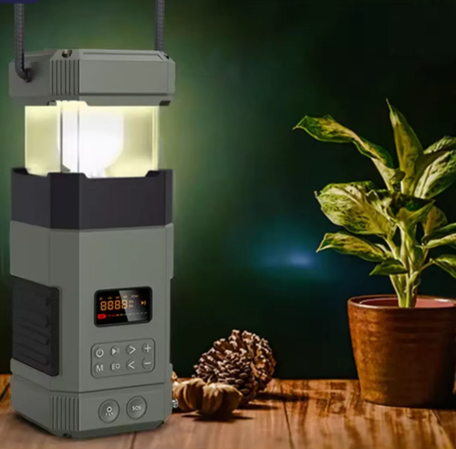 Multifunctional emergency all-in-one device, supporting both hand-crank and solar power for emergency charging. Integrated with radio, Bluetooth speaker, camping lighting lamp and SOS sound and light alarm, it can temporarily power small devices. Suitable for outdoor camping and disaster preparedness. Hand-crank and solar power are only for emergency supplementary power supply. Regularly turn it on for inspection to avoid damp storage.