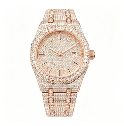This trendy quartz watch features an octagonal dial adorned with full diamonds, presenting a magnificent and eye-catching appearance. It is equipped with a metal band that can be adjusted in length, and the dial has a date window. The quartz movement ensures stable timekeeping. It is suitable for daily or social occasions. When wearing it, be careful to avoid bumps and water exposure. It is a wristwatch that combines both appearance quality and practicality.