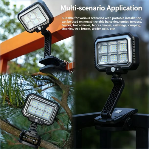 This clip-type solar wall lamp is equipped with human body sensing. It will automatically turn on when sensing the presence of a person in the dark. The lamp head can rotate at multiple angles and can be either clipped or fixedly installed. The shell has outdoor protection. It offers multiple lighting settings, which can be used for night lighting in the garden or as a study light on the desktop. It uses solar power for charging and the wiring is simple.