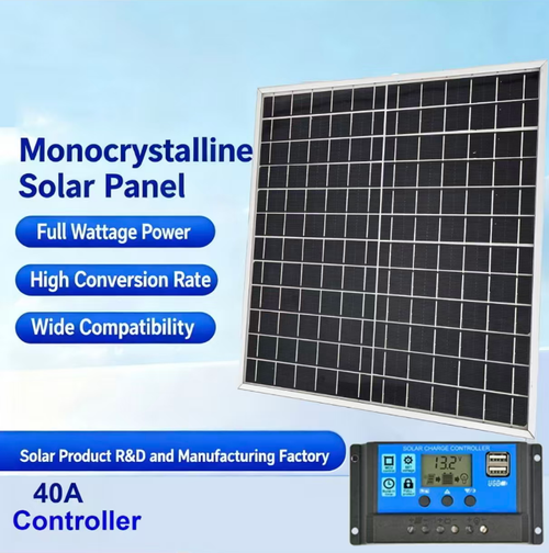 This 12W12V monocrystalline solar power generation kit comes with an aluminum frame solar panel and a digital controller, along with a crocodile clip connection cable. It features multiple circuit protections and supports off-grid power supply. It is suitable for charging power banks of campers and ships, and comes with a USB interface, making it convenient for powering small electronic devices outdoors.
