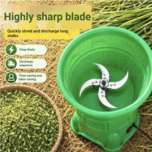Bucket-type electric vegetable chopper is suitable for crushing green vegetables and cabbages for home farming, as well as for making poultry green feed. The thick plastic bucket body is easy to operate, with one-button start and stop, a large feeding port, and uniform chopping of vegetable leaves. It is convenient to clean and occupies a small space. It is a practical tool for small-scale farmers to handle green feed.