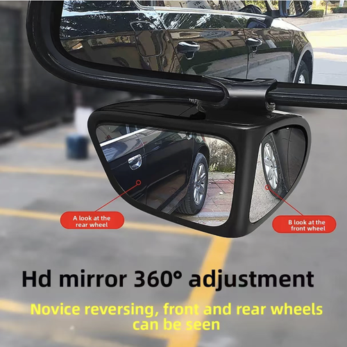 A pair of rearview mirrors with car blind spot assistance function, with snap-on installation and no need for adhesive. They can be adjusted in 360°. The high-definition wide-angle lens allows for easy observation of the front and rear wheels of the vehicle, enabling clear viewing of the distance between the wheels and the curb, and assisting in reversing parking. It reduces blind spots and lowers the probability of scraping during parking.
