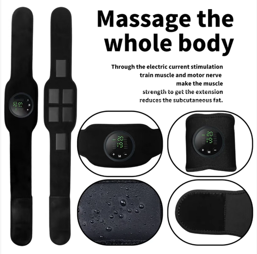 Intelligent EMS fitness belt set, elastic adjustable belt, digital display screen with multiple adjustment levels, USB charging. The set comes with charging cables, spray bottles and other accessories. The fabric is soft and comfortable, providing electrical pulse to assist muscle movement. Suitable for fragmented home workouts. It is only for fitness assistance. It is recommended to start from the lower gear for the first use.