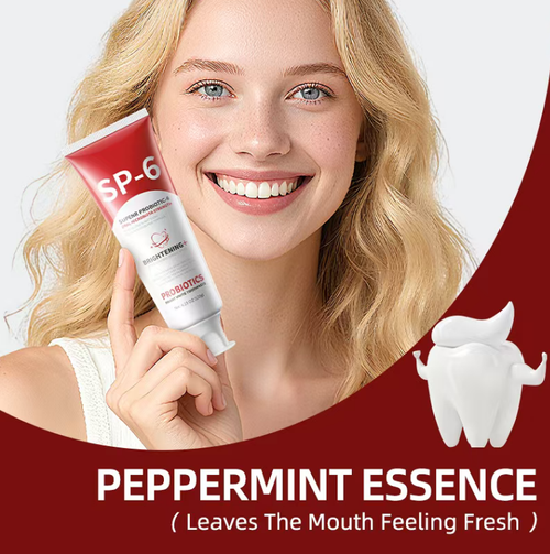 Order today and you will receive 5 bottles of SP-6 Probiotic Toothpaste. It contains various probiotics and helps balance the bacterial population in the mouth. Its smooth paste can produce thick foam, effectively cleaning the gaps between teeth and removing external stains on the tooth surface. It also freshens the breath. The large-capacity soft tube packaging is suitable for daily oral care in the morning and evening.
