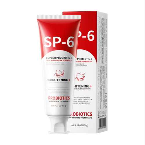 Order today and you will receive 5 bottles of SP-6 Probiotic Toothpaste. It contains various probiotics and helps balance the bacterial population in the mouth. Its smooth paste can produce thick foam, effectively cleaning the gaps between teeth and removing external stains on the tooth surface. It also freshens the breath. The large-capacity soft tube packaging is suitable for daily oral care in the morning and evening.