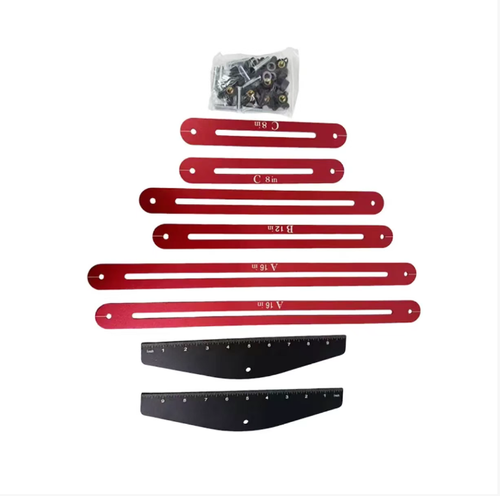 Multi-functional staircase measuring folding ruler, made of aluminum alloy. Multiple sections of ruler rods can be freely combined and adjusted. The knob locks for positioning. The scale is clear. Suitable for measuring and laying out stair treads, cabinets, and irregular corners. Comes with spare parts and storage bag. Convenient for carrying and storage. Applicable for layout in woodworking and decoration sites, as well as DIY processing.