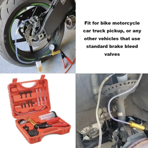 Use the two-hand manual vacuum suction gun, which comes with a vacuum pressure gauge and is equipped with multiple-sized connectors. It is stored in a portable toolbox. Manually create negative pressure and it doesn't require an electric power source. It can be used for extracting brake fluid in cars and for vacuum leak detection of pipelines. The transparent liquid storage cup makes it easy to observe the liquid volume. It is suitable for auto repair and maintenance operations.