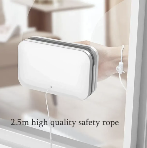 This powerful double-sided window cleaning tool is compatible with 20-35mm double-glazed windows, enabling synchronized wiping on both sides via magnetic force. Equipped with absorbent cotton pads and water-wiping rubber strips, it effectively removes water stains and dust. Featuring a thickened ABS and aluminum alloy structure with a non-slip handle, it allows indoor operation to clean exterior high-rise windows. The cotton pads are removable and reusable.