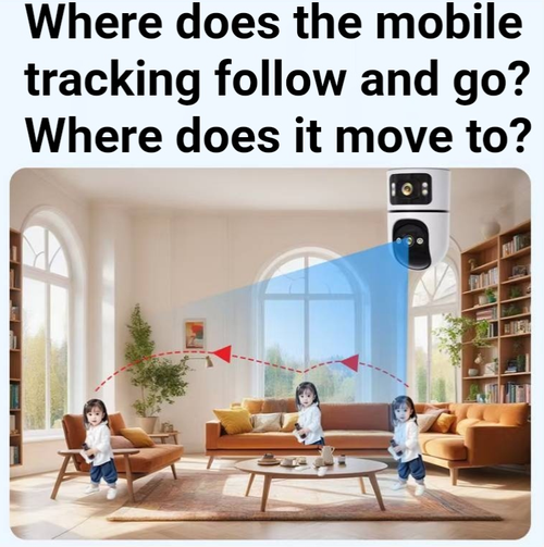 Indoor dual-camera WiFi intelligent surveillance camera, with dual lenses supporting three-screen display, pan-tilt rotation function, and full-color night vision. It features person detection alert, two-way voice communication, remote viewing of the screen via mobile phone, and can be placed or wall-mounted for installation. It is an intelligent surveillance device suitable for indoor home care and store security.