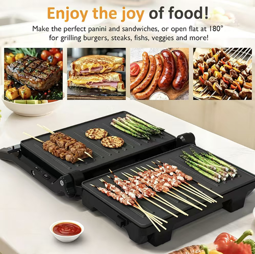 This household multi-functional pan-fry and bake breakfast machine supports 180-degree flattening. It can be used for pressing and baking paninis and frying steaks. The non-stick frying pan is equipped with a drip-catching structure and a heat-resistant handle. It can switch between pressing and baking modes with two pans, suitable for making simple breakfast meals. After cooling, it can be cleaned to avoid scratches on the coating by hard objects.