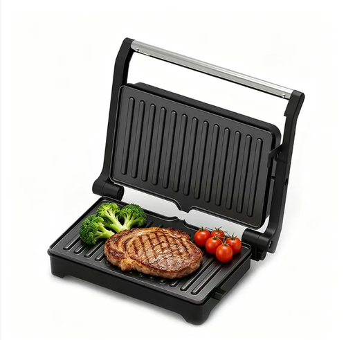 This household multi-functional pan-fry and bake breakfast machine supports 180-degree flattening. It can be used for pressing and baking paninis and frying steaks. The non-stick frying pan is equipped with a drip-catching structure and a heat-resistant handle. It can switch between pressing and baking modes with two pans, suitable for making simple breakfast meals. After cooling, it can be cleaned to avoid scratches on the coating by hard objects.