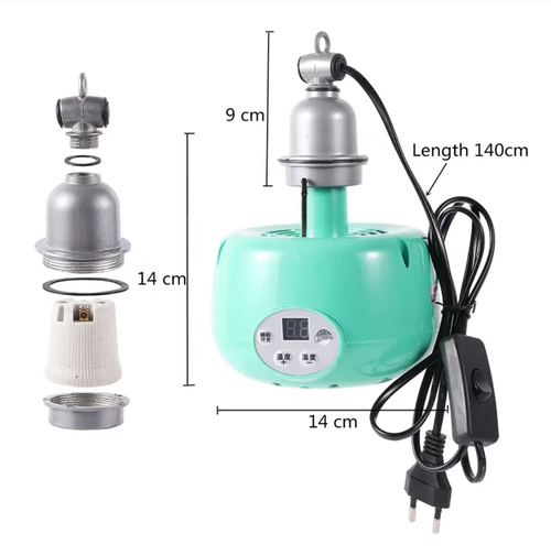 Intelligent temperature-controlled heat preservation lamp with digital display, supporting temperature adjustment, constant temperature control, and gentle warm air heating. It can be hung for installation, equipped with an independent power switch. Suitable for raising poultry and keeping pets (cats and dogs) warm. Please use it away from waterlogged and damp environments. Regularly check the wiring and avoid close contact with heat sources.