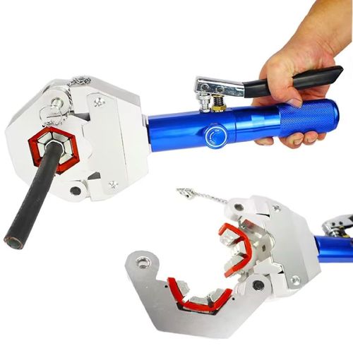 Fs-7842 Integral 8T Hydraulic Air Conditioning Pipe Crimping Pliers Portable Manual Automotive Ac Hose Fitting Crimper Point-Type Hexagonal Surrounding Crimping Tool With Complete 6SRB 6-8SRB 8 10SRB 10 12SRB 12 Dies Set For 3 8-7 8 Inch Ac Hose 15mm Travel No.7-32 Hydraulic Oil High Strength Plastic Box Packaging Ideal For Automotive Ac Repair Commercial Refrigeration Installation And Hvac Maintenance