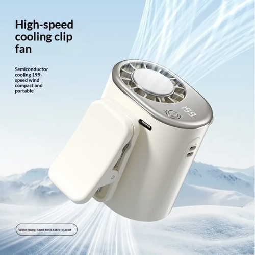 The semiconductor cooling fan with 199 levels of variable speed offers a smooth and refreshing high-speed airflow. It is equipped with a digital display for one-touch operation. The fan can be placed in three ways: hanging, standing upright, or lying flat. The swivel head can freely adjust the angle. The built-in rechargeable battery supports fast charging. The device is compact, quiet and portable, suitable for various scenarios such as desktop, baby carriage, camping and vehicle use.