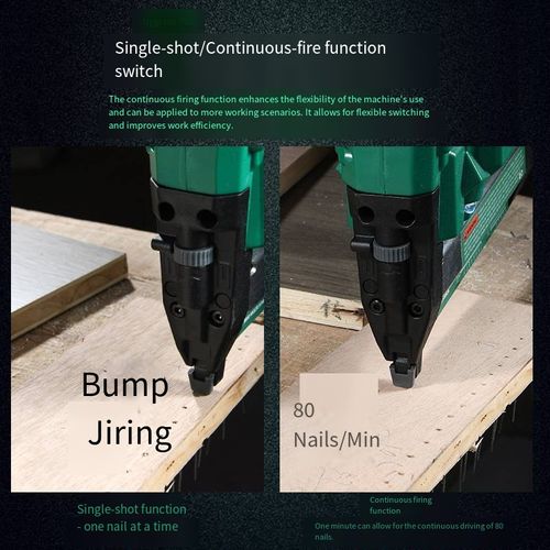 This KIMOR KM4050 lithium electric nail gun supports both straight-pull and code-pull modes. Its 20V lithium battery design eliminates the need for wires, providing powerful and efficient nail striking without any jamming. The ergonomic grip is comfortable and anti-slip, equipped with a safety anti-misfire feature and a visual nail storage compartment. It is a portable and highly efficient nail-punching tool for woodworking, decoration, and maintenance.