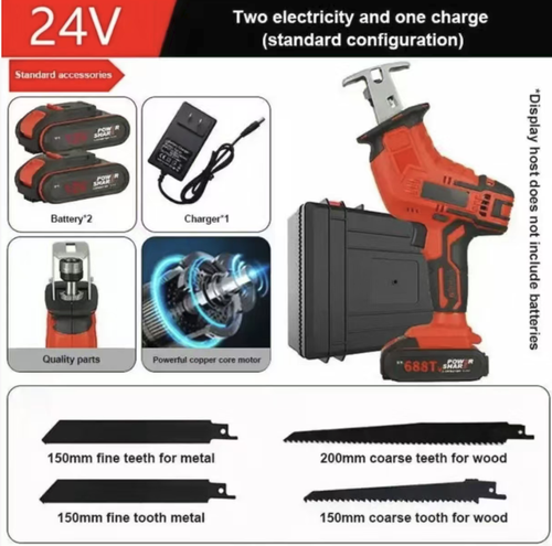 Place your order today and you will receive 4 saw blades as a gift. This high-power lithium battery reciprocating handsaw is cordless and portable, capable of performing aggressive cutting on various materials such as wood and metal. With its low recoil design, it operates smoothly and is suitable for woodworking, auto repair, and outdoor applications. It is an efficient cutting tool.