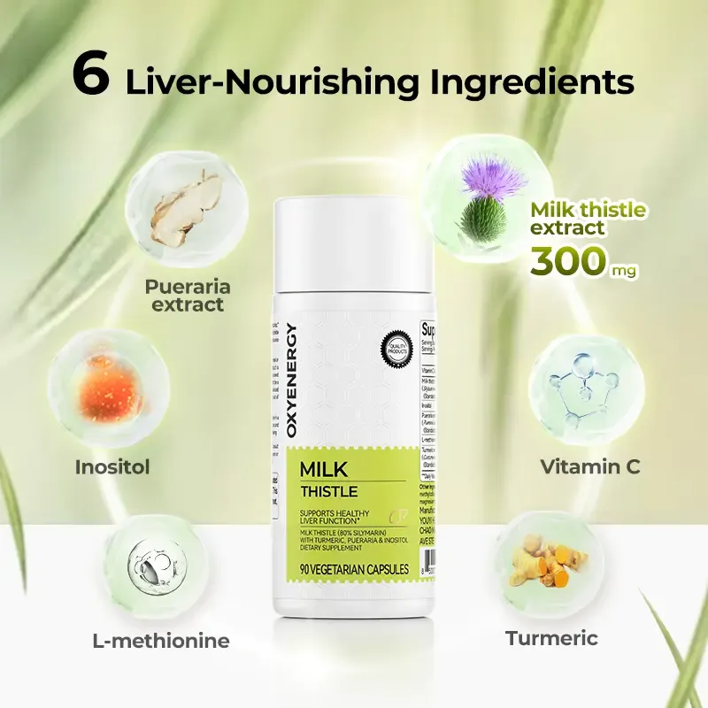 Oxyenergy Milk Thistle Liver Detox & Colon Cleanse, Natural Liver Health Support with Kudzu Root, Turmeric, Inositol, Methionine,Vitamin C,90 Capsules silymarin