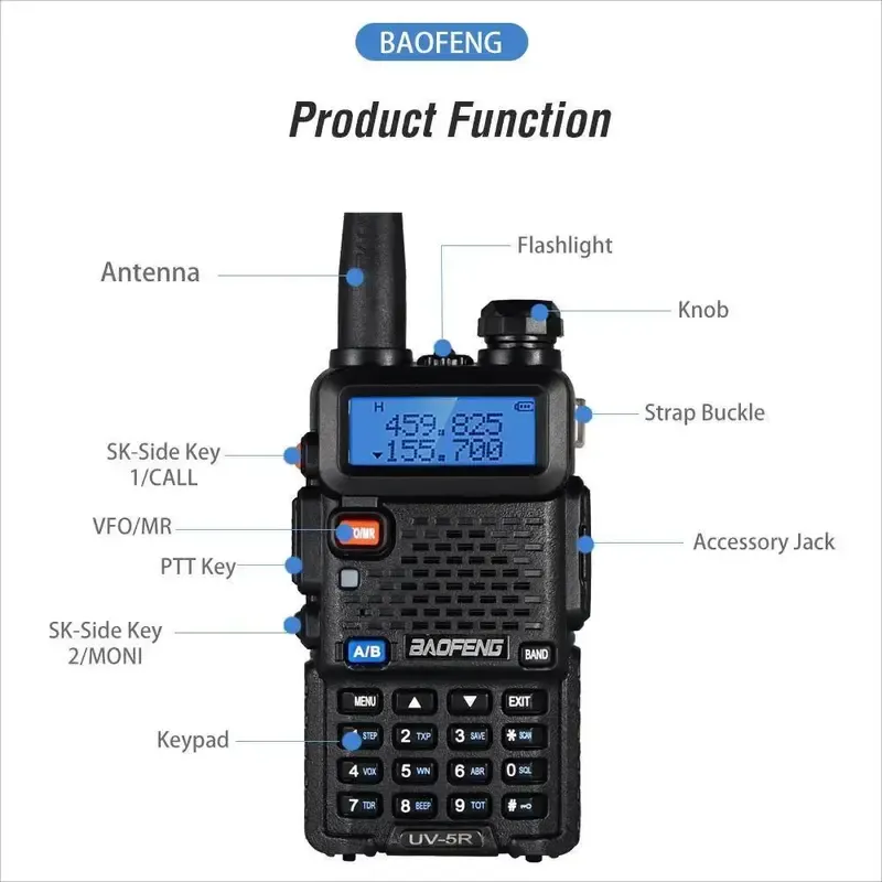 Baofeng UV-5R Dual-band Two-way Ham Radio Transceiver, Long-range CHIRP-compatible Portable Handheld Digital Walkie Talkie