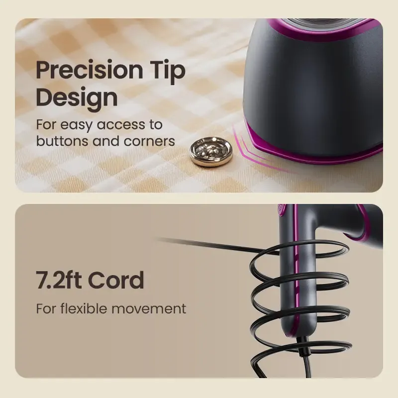 Jack&Rose 2-in-1 Steam Iron & Clothes Steamer - Handheld Portable Garment Wrinkle Remover, Fast Heat-Up, Large Soleplate, 150ml Water Tank - Lightweight for Home, Travel,