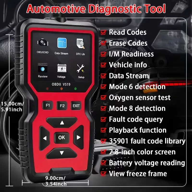 2026 New Powerful Handheld OBD2 Scanner Diagnostic Tool - Engine Code Reader with Full OBD2 Features, Reset Function, Modes 6&8, Voltage Test, Plug-and-Play, Voltage, Live Data, Code Clearing, Error Reading for DIY Owners & Mechanics