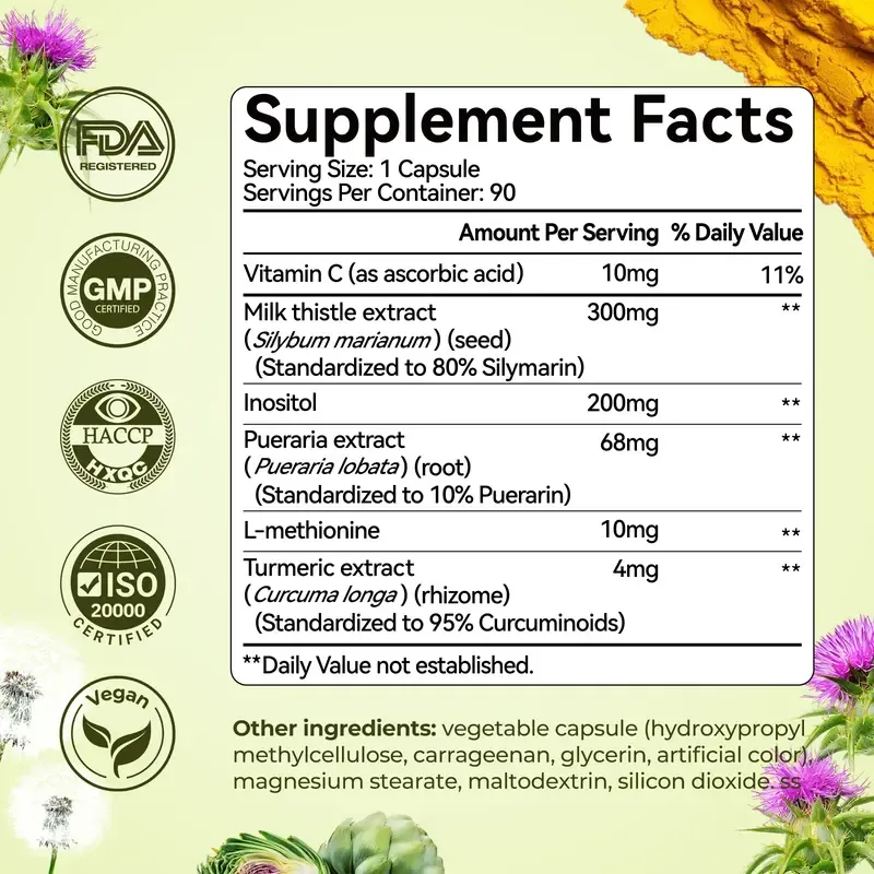 Oxyenergy Milk Thistle Liver Detox & Colon Cleanse, Natural Liver Health Support with Kudzu Root, Turmeric, Inositol, Methionine,Vitamin C,90 Capsules silymarin