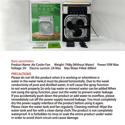 3 In 1 Air Conditioner Fan, Mini Evaporative Air Cooler with Night Light, Mist Fan Cooler, Cooling Fan with 600ml Water Tank (Support Mobile Power Supply Used Together)