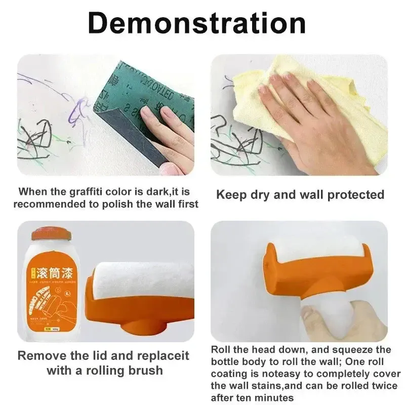 Roller Paint, Wall Renovation Paint and Brush, Damp and Mouldy Wall Renovation Tool, Eco-Friendly Water-Based Paint Odourless, White