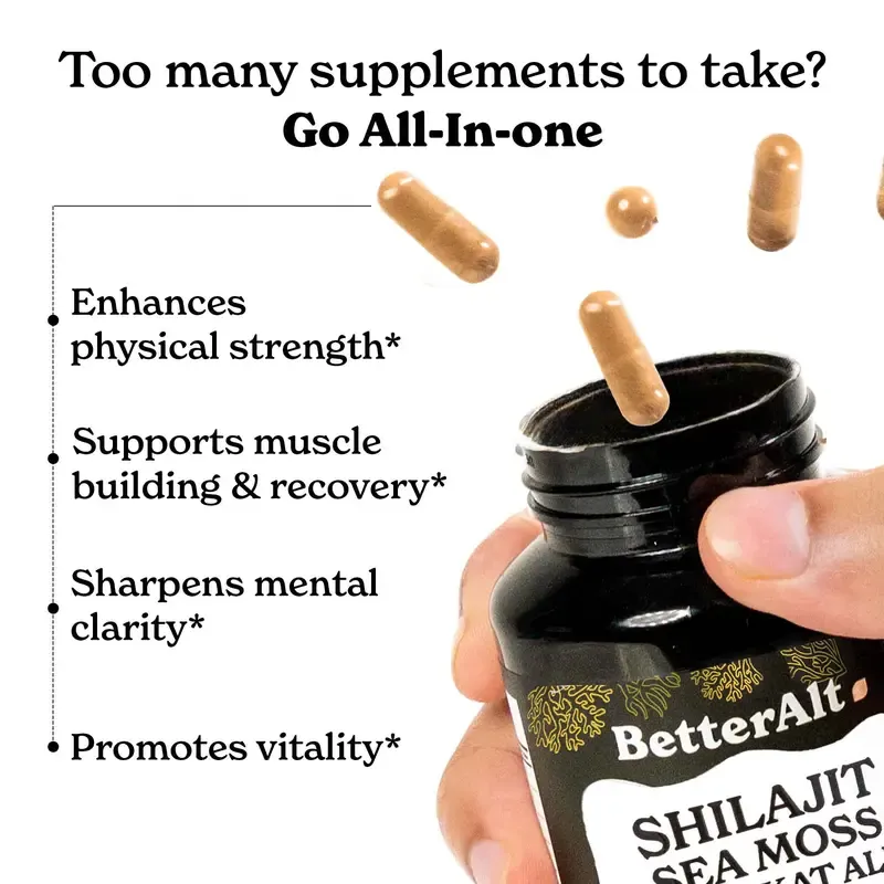 Men's essential BetterAlt GOLD+ Shilajit, Ashwagandha & Sea Moss Capsules | Lab-Tested for Purity | Helps Boost Energy & Immunity
