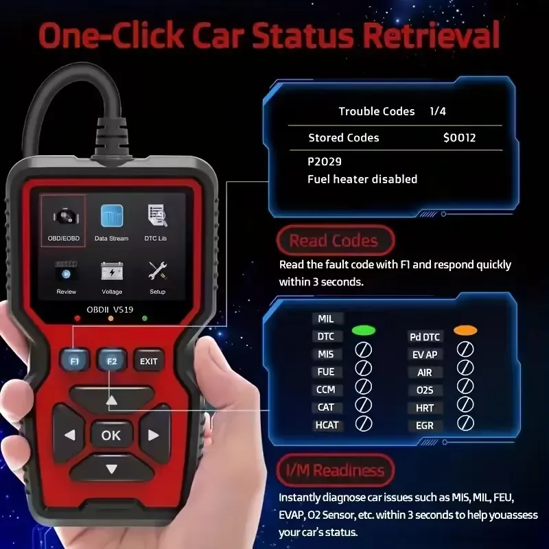 2026 New Powerful Handheld OBD2 Scanner Diagnostic Tool - Engine Code Reader with Full OBD2 Features, Reset Function, Modes 6&8, Voltage Test, Plug-and-Play, Voltage, Live Data, Code Clearing, Error Reading for DIY Owners & Mechanics