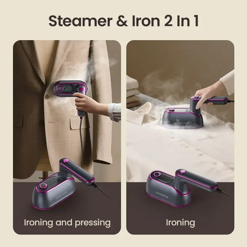 Jack&Rose 2-in-1 Steam Iron & Clothes Steamer - Handheld Portable Garment Wrinkle Remover, Fast Heat-Up, Large Soleplate, 150ml Water Tank - Lightweight for Home, Travel,