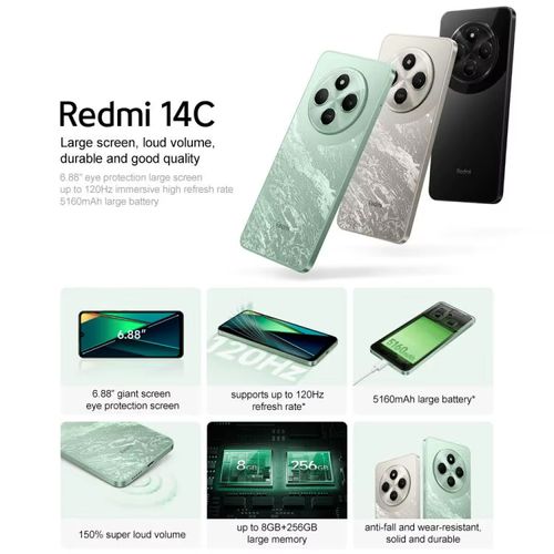 Xiaomi Redmi 14C Global Version 6.88'' 120Hz Display 50MP Dual Camera Helio G81-Ultra 5160mAh Battery Upgrade of Redmi 14C 4GB+64GB
