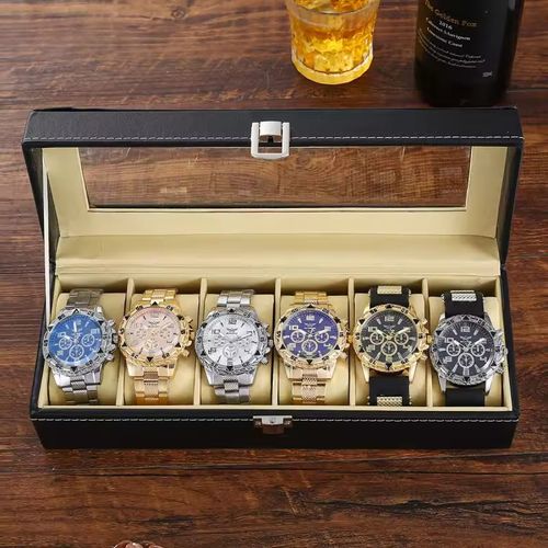 Luxury Men's Steel Band Watches Six-Boxed Fashionable Business Gift Set for Parties and Special Occasions