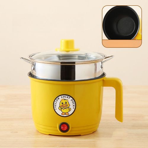 Yellow Duck-Label Mini Electric Skillet Non-Stick One-Piece Cooker for Multi-Functional Use-for Students Household Dormitory