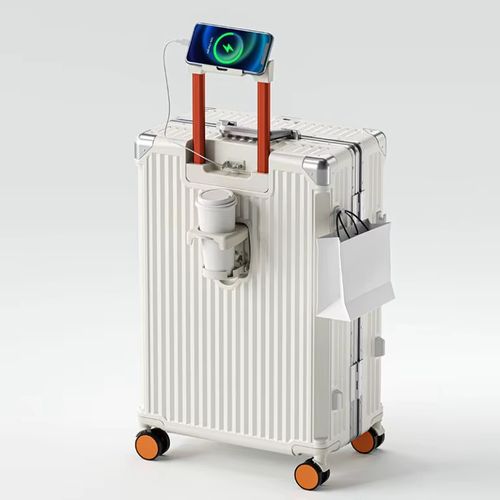 Hard Shell Checked Luggage with Aluminum Frame 100% PC No Zipper Suitcase Set with Multifunctional Travel Luggage Silver