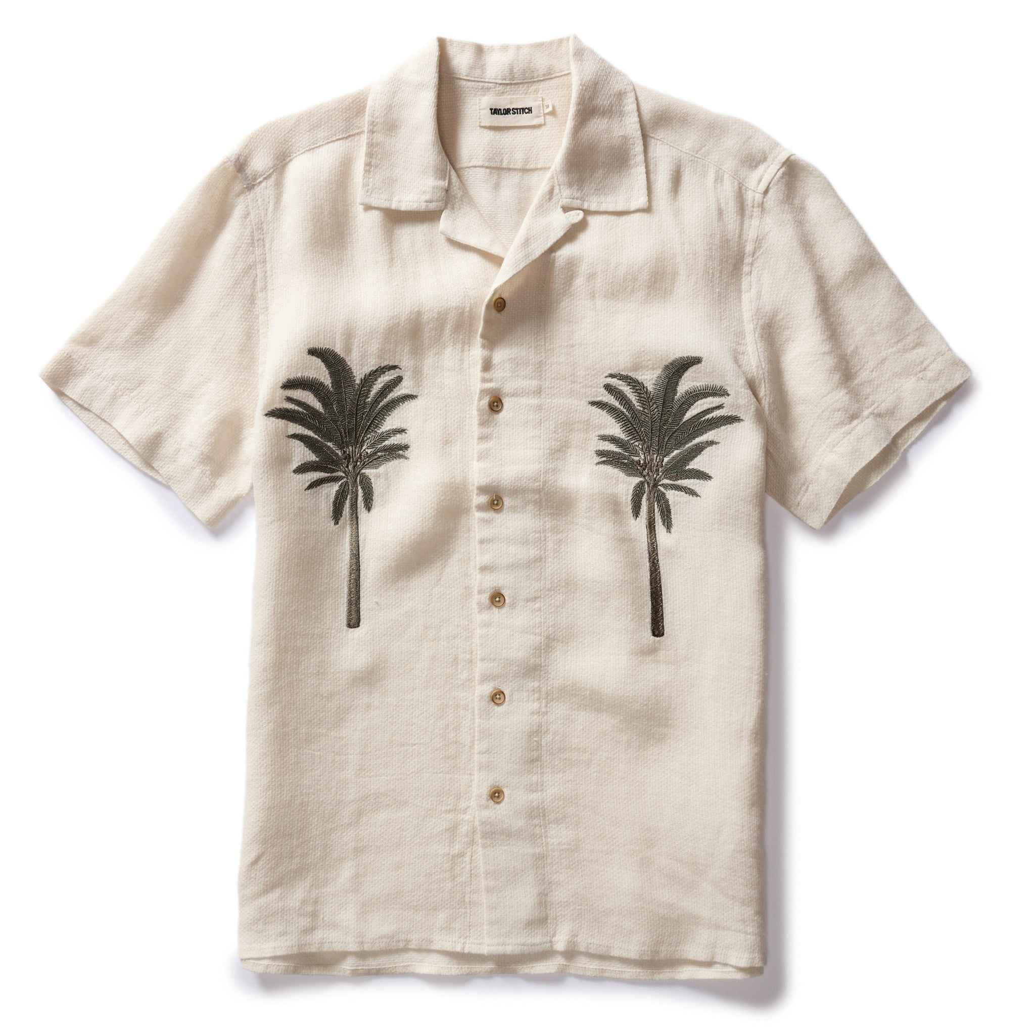 Voeaw Short Sleeve Davis Shirt in Natural Palm Embroidery