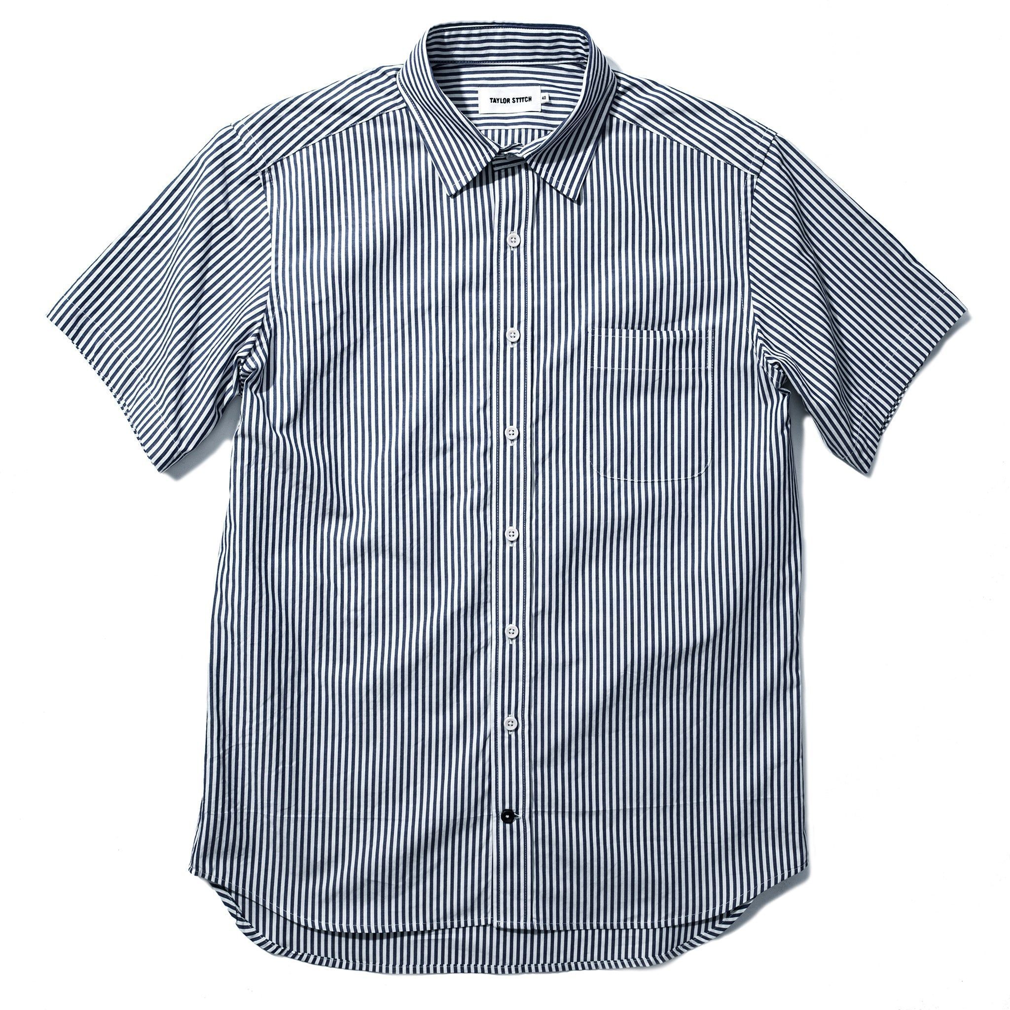 Voeaw Short Sleeve California in Navy Stripe Poplin