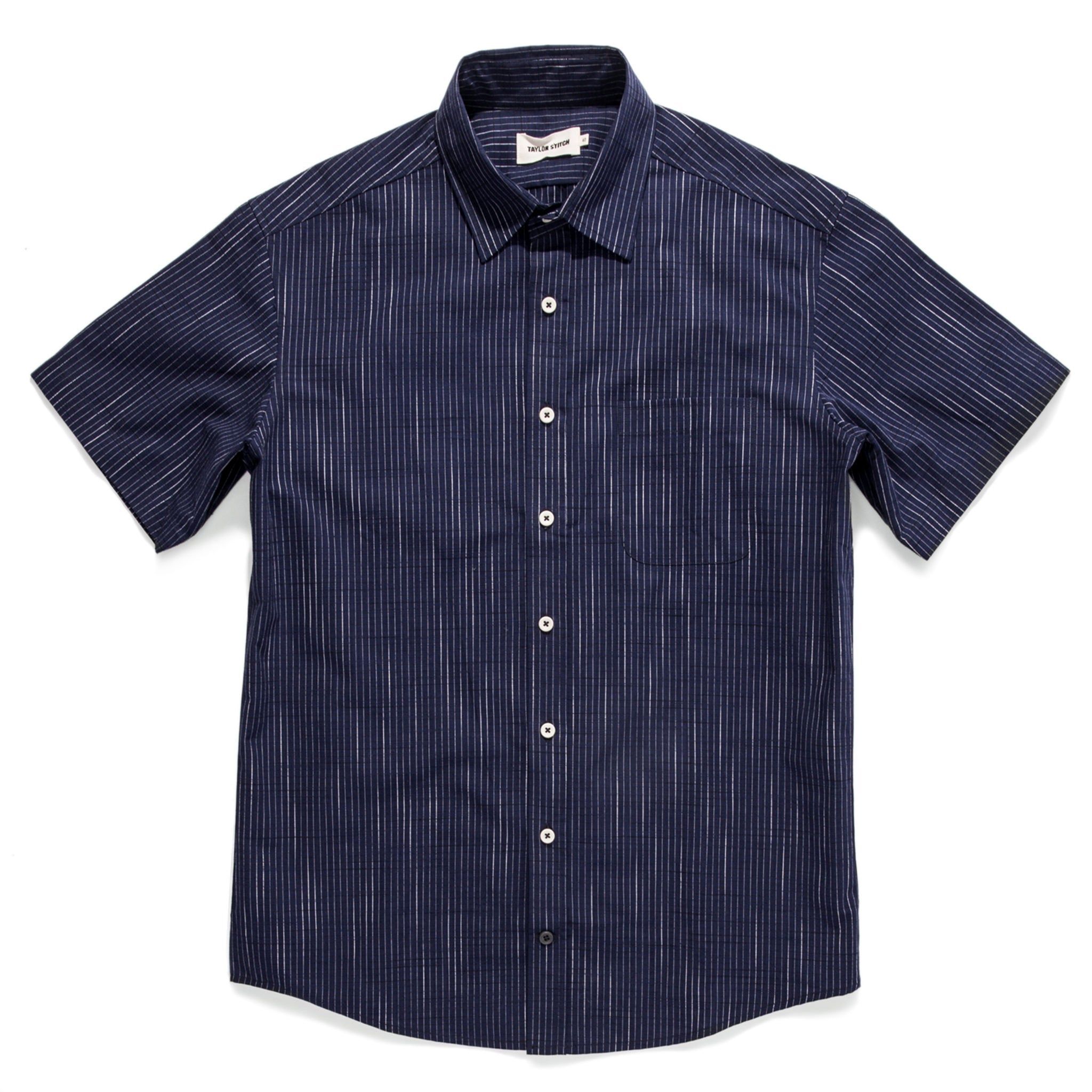 Voeaw Short Sleeve California in Navy Slub Stripe