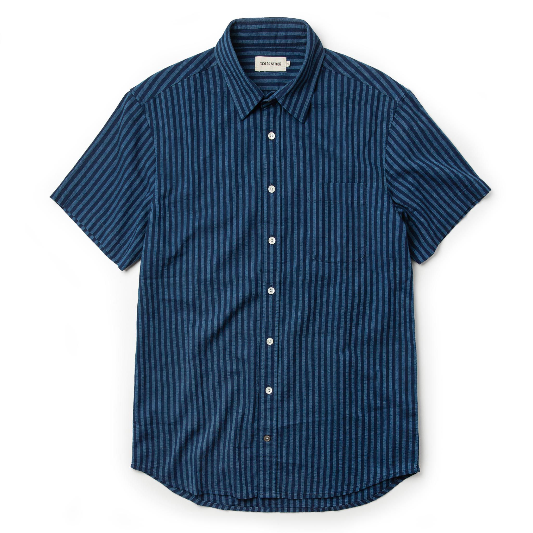 Voeaw Short Sleeve California in Indigo Jacquard Stripe