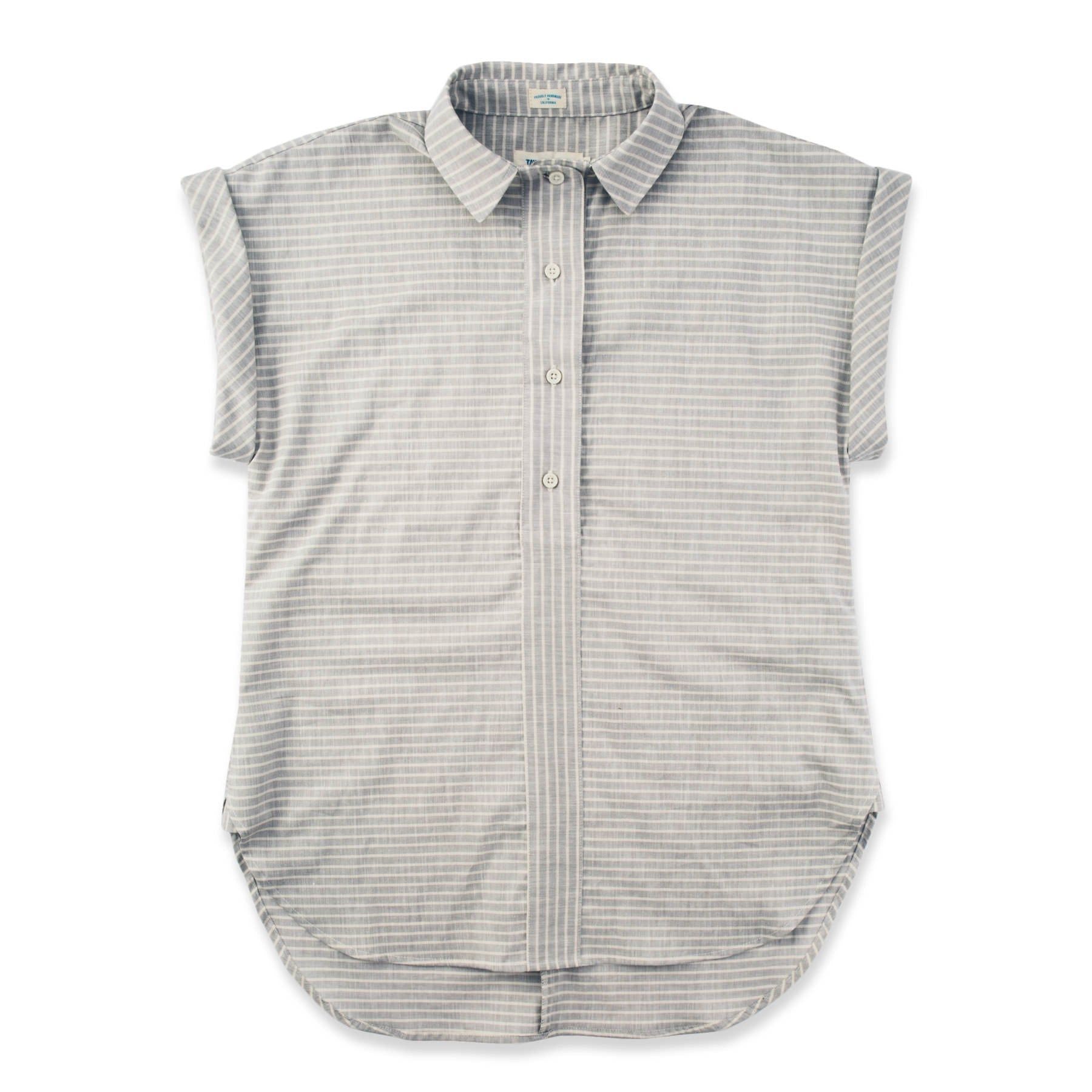 Voeaw Reese Popover in Grey Striped Chambray