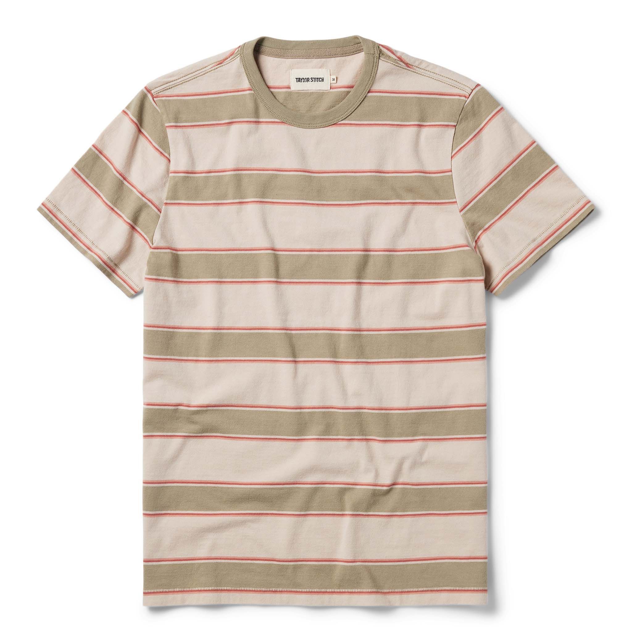 Voeaw Organic Cotton Tee in Seagrass Stripe