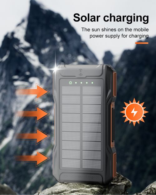 10000mAh Solar Hand Crank Power Bank, Portable External Battery with LED Light Compass for Mobile Phone
