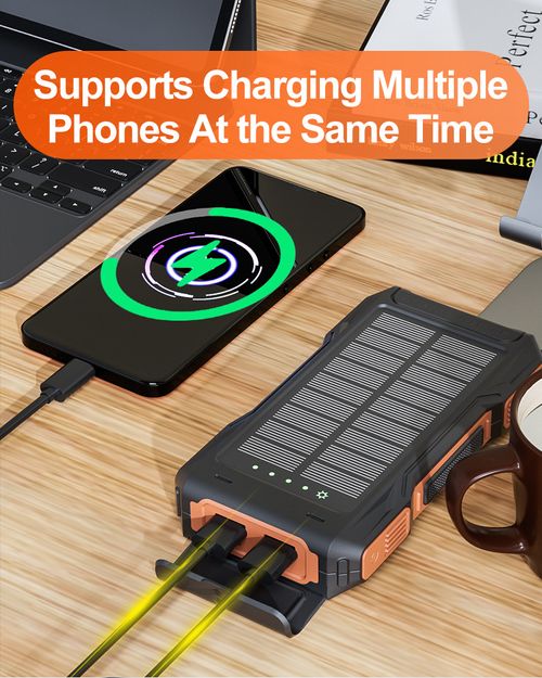 10000mAh Solar Hand Crank Power Bank, Portable External Battery with LED Light Compass for Mobile Phone