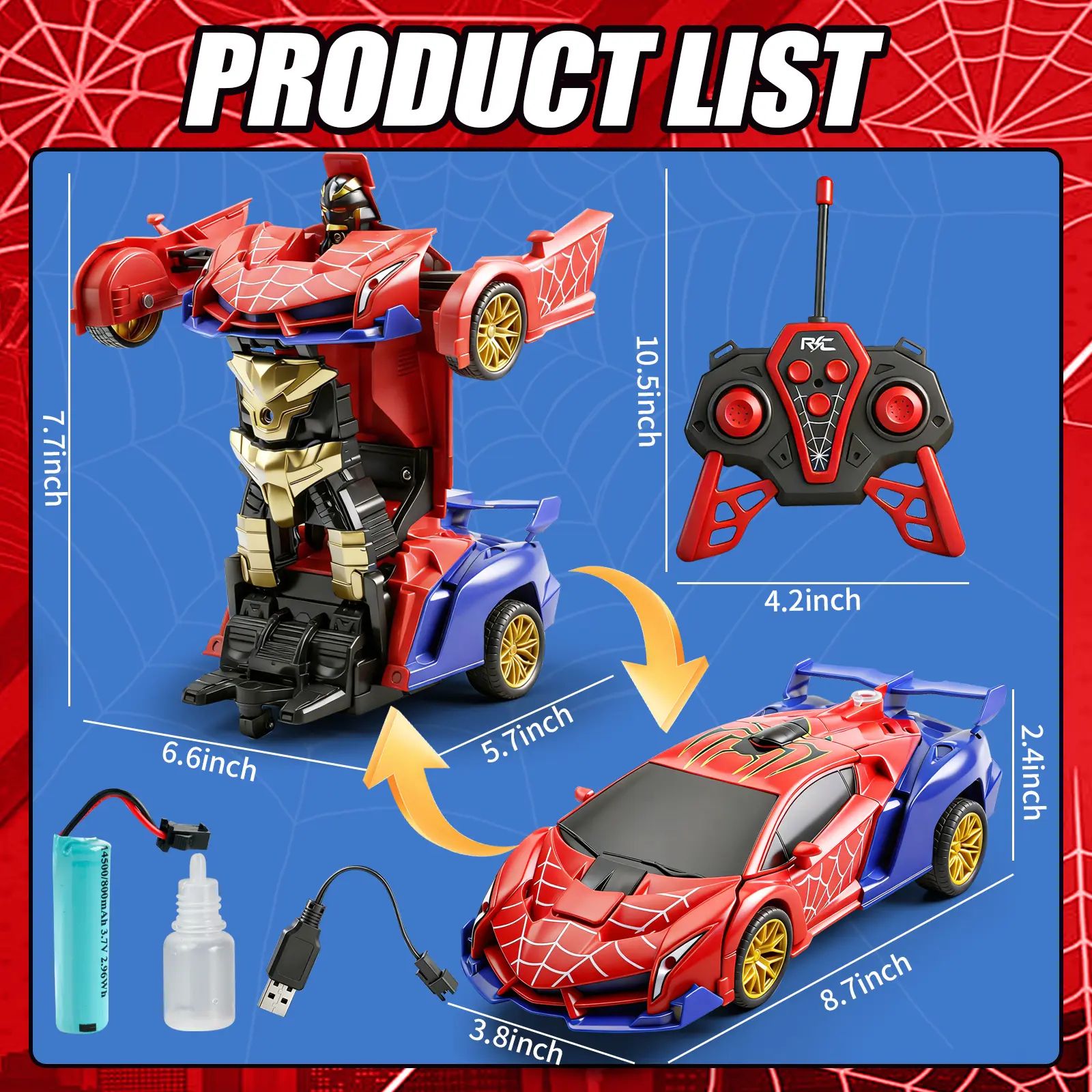 Spider RC Transform Robot Car – Remote Control Stunt Toy with 360° Spins & LED Lights