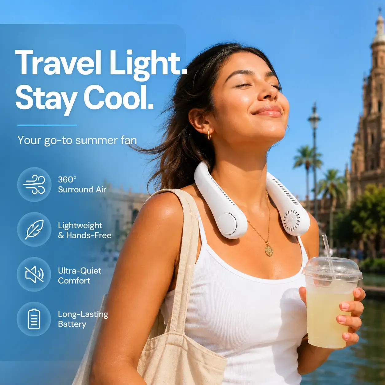 Stay Cool Anywhere – Hands-Free Neck Fan