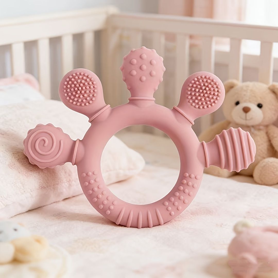 6PCS Baby Teething Toy, Food-Grade Silicone Teether Ring, BPA-Free Textured Teething Relief Toy for Infants, Chewable Sensory Teether for Newborns, Toddlers (Multiple Colors)