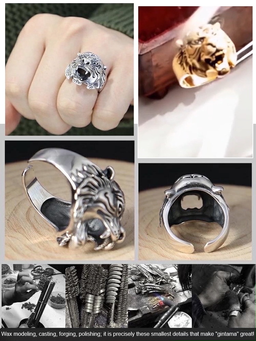King of Beasts: 2-Piece Men's Bold Gold Tiger-Head Ring