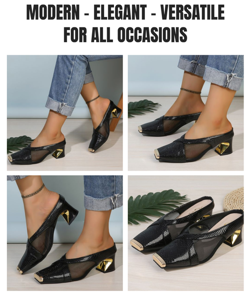 Square-toed half-slip sandals BLACK Soft sole and soft upper