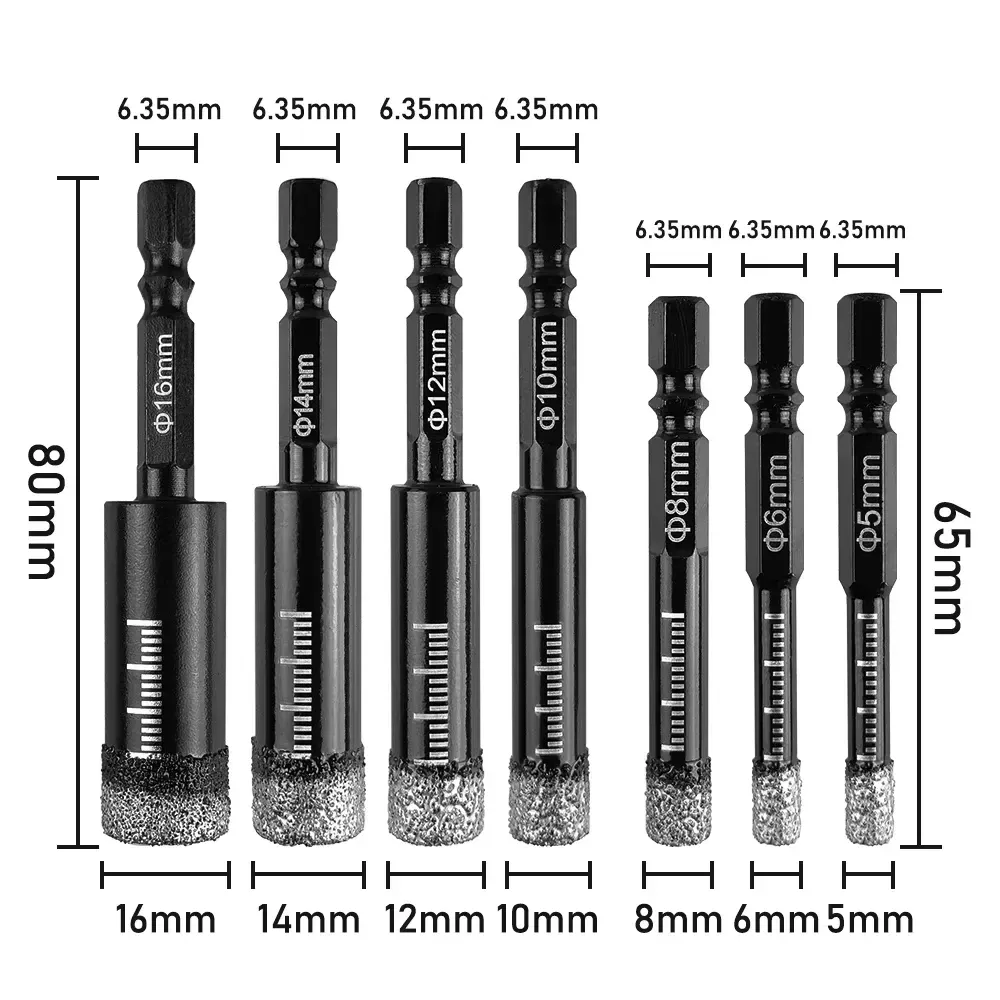5PCS Hexagonal Shank Brazed Dry Ceramic Tile Diamond Drill Bit Hole Saw Marble Ceramic Granite Porcelain Cup Saw Hole Opener