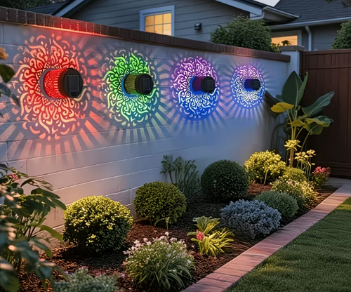 1PC Decorative Solar Mandala Lights Solar Powered Outdoor Deck Step Wall Lights for Terrace, Courtyard, Backyard, Garden Decor